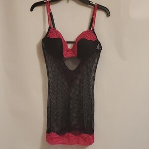 Source Unknown Black Chemise with Pink Lace Accents